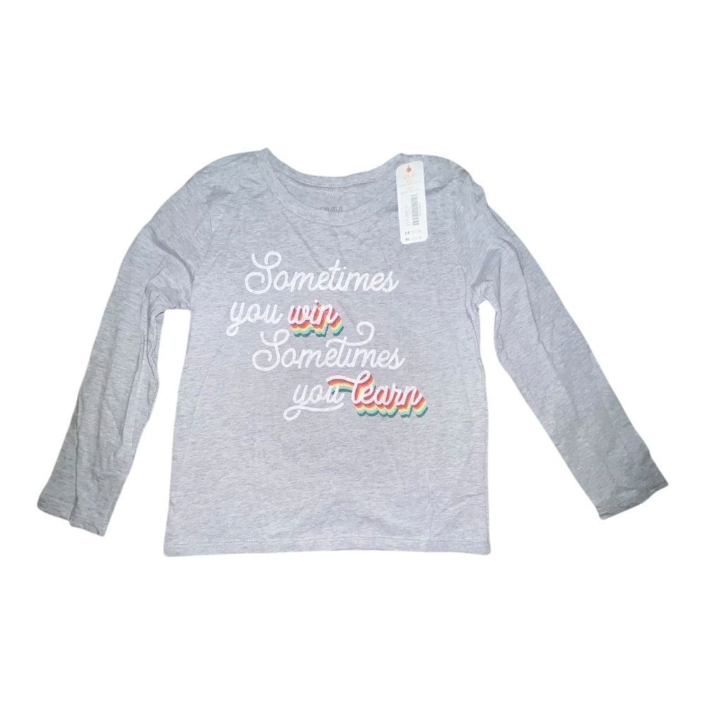 Gymboree Girls Gray Win Learn Graphic Long Sleeve T-Shirt Rainbow Small NWT